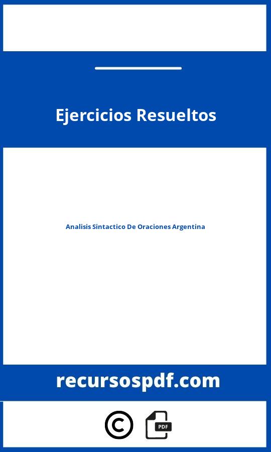 Analisis Sintactico De Oraciones Ejercicios Resueltos Argentina Pdf