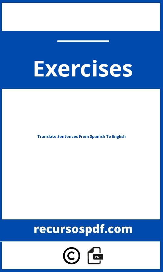 Translate Sentences From Spanish To English Exercises Pdf